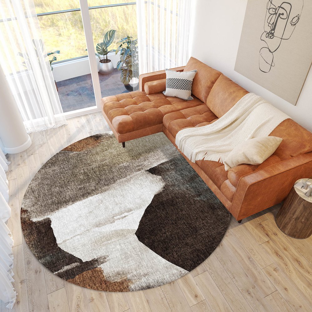 Luxury Washable Boca Taupe 8' x 8' Round Rug. Picture 5