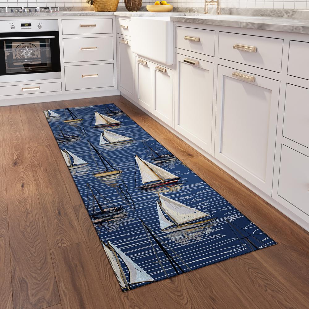 Indoor/Outdoor Harpswell AHP38 Blue Washable 2'3" x 7'6" Runner Rug. Picture 2