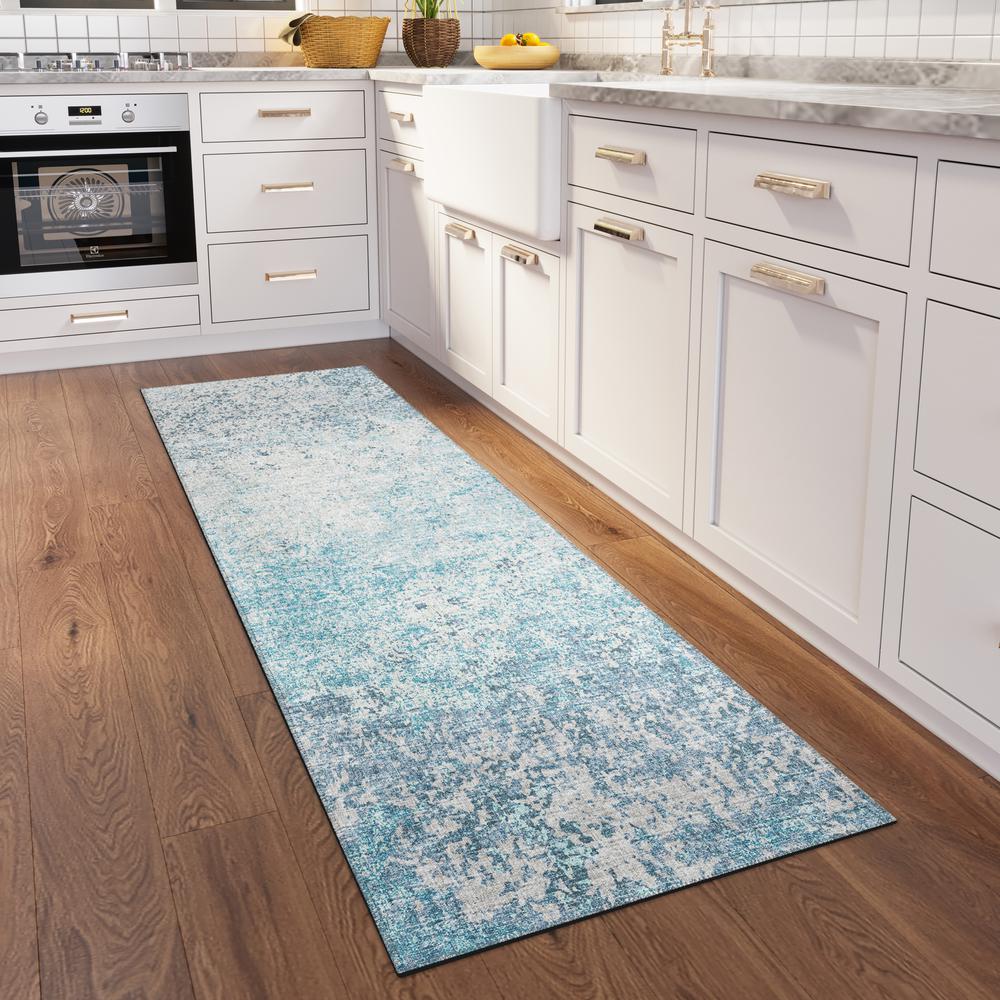 Rylee Blue Transitional Abstract 2'3" x 7'6" Runner Rug Blue ARY33. Picture 1