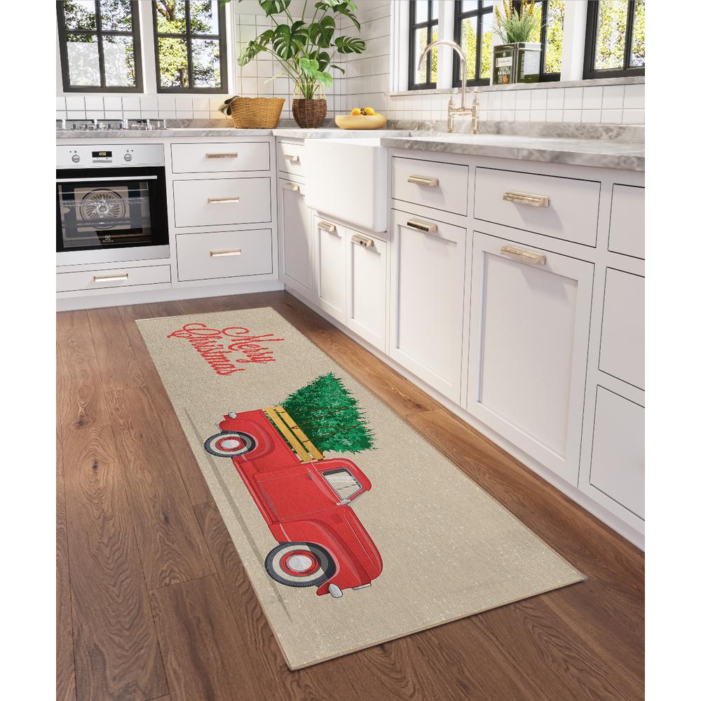 Indoor/Outdoor Cozy Winter ACW34 Red Washable 2'3" x 7'6" Runner Rug. Picture 2
