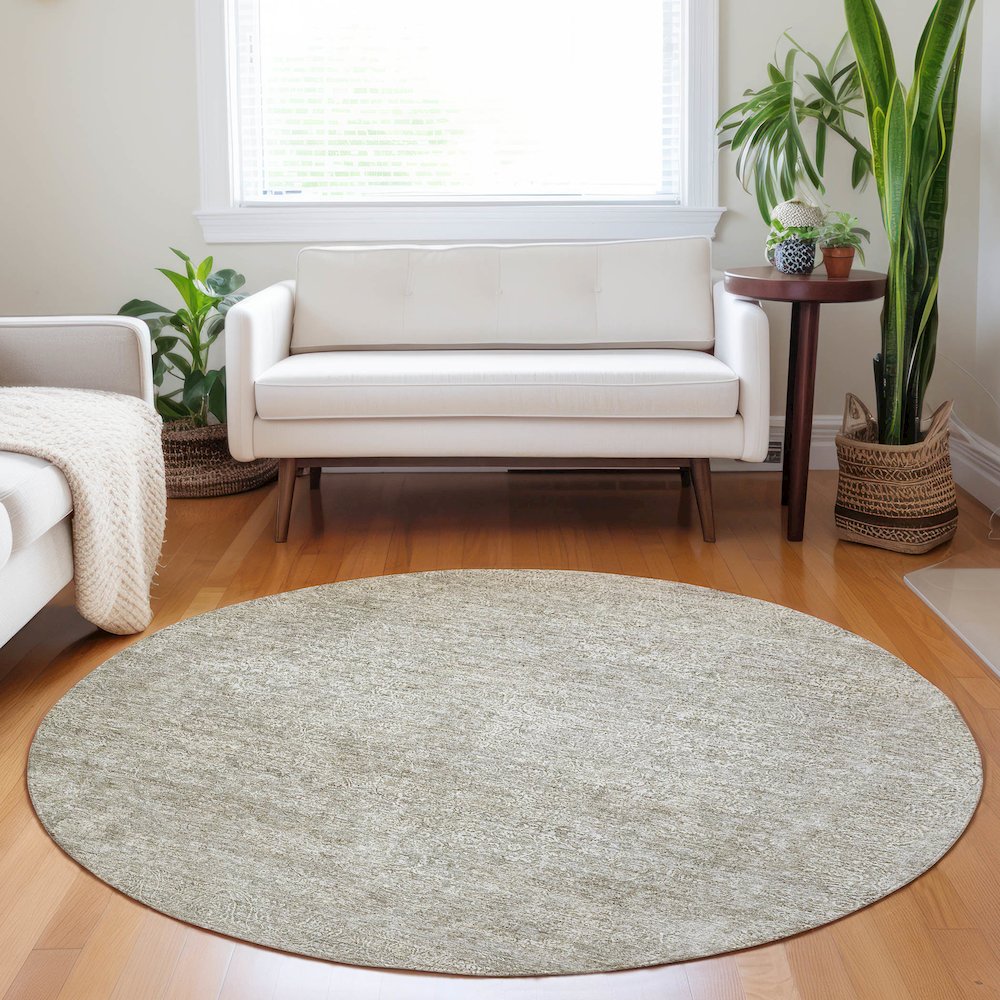 Luxury Washable Indoor/Outdoor Burano Linen 8' x 8' Round Rug. Picture 5