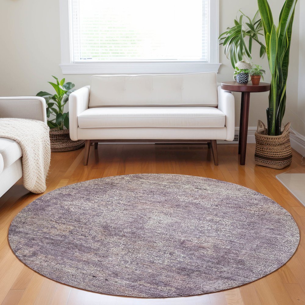 Luxury Washable Indoor/Outdoor Burano Plum 8' x 8' Round Rug. Picture 5