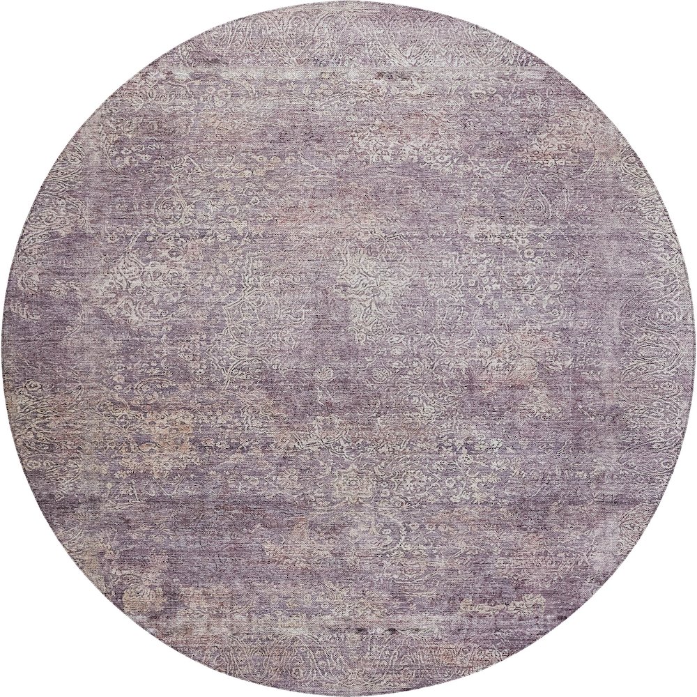 Luxury Washable Indoor/Outdoor Burano Plum 8' x 8' Round Rug. Picture 1