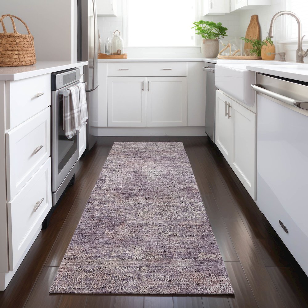 Luxury Washable Indoor/Outdoor Burano Plum 2'3" x 7'6" Runner Rug. Picture 5