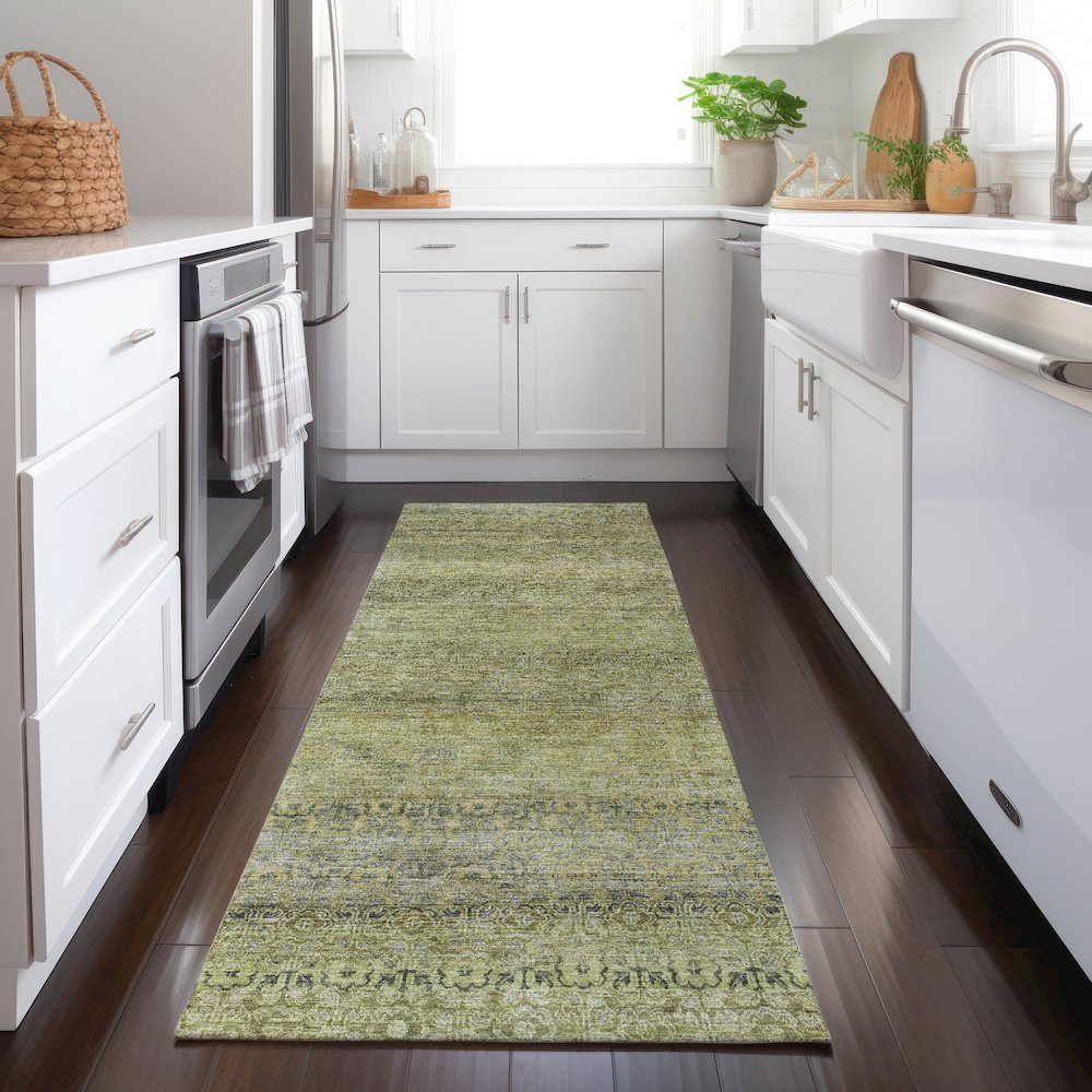 Luxury Washable Indoor/Outdoor Burano Aloe 2'3" x 7'6" Runner Rug. Picture 5