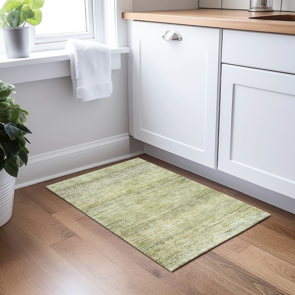 Luxury Washable Indoor/Outdoor Burano Aloe 1'8" x 2'6" Rug. Picture 5