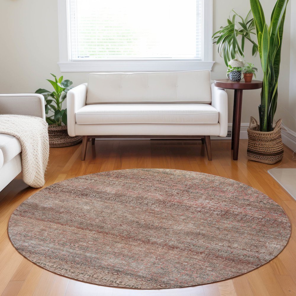 Luxury Washable Indoor/Outdoor Burano Coral 8' x 8' Round Rug. Picture 5