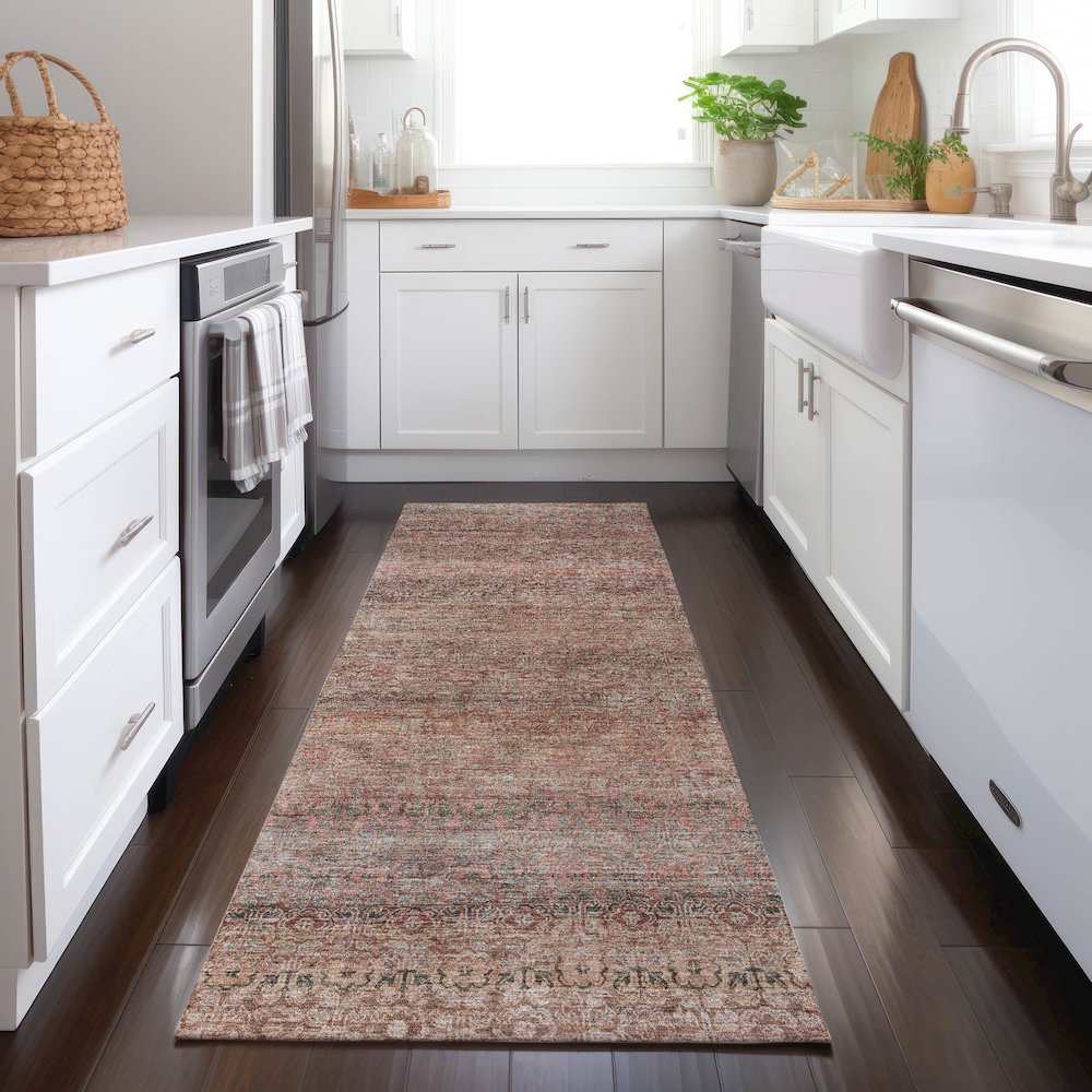 Luxury Washable Indoor/Outdoor Burano Coral 2'3" x 7'6" Runner Rug. Picture 5