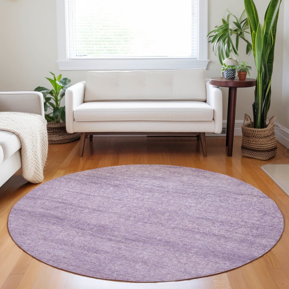 Luxury Washable Indoor/Outdoor Burano Lavender 8' x 8' Round Rug. Picture 5