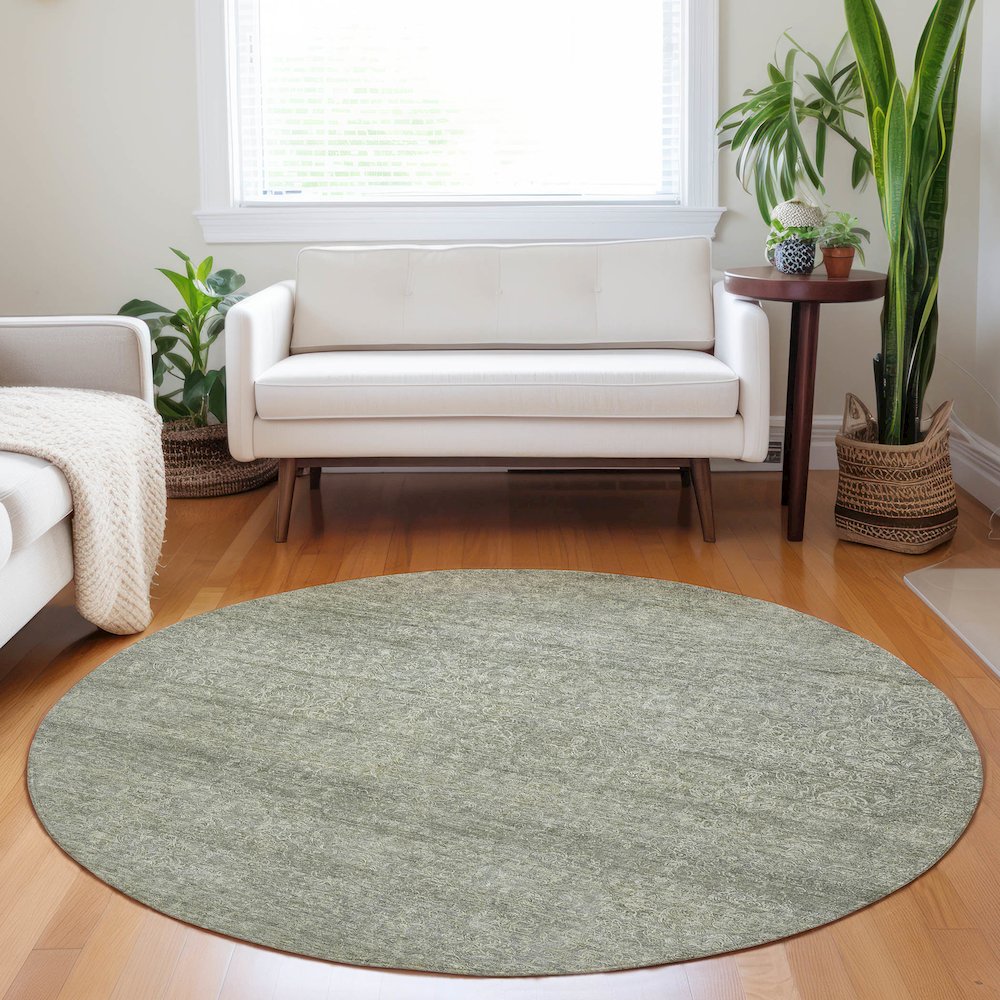 Luxury Washable Indoor/Outdoor Burano Sage 8' x 8' Round Rug. Picture 5