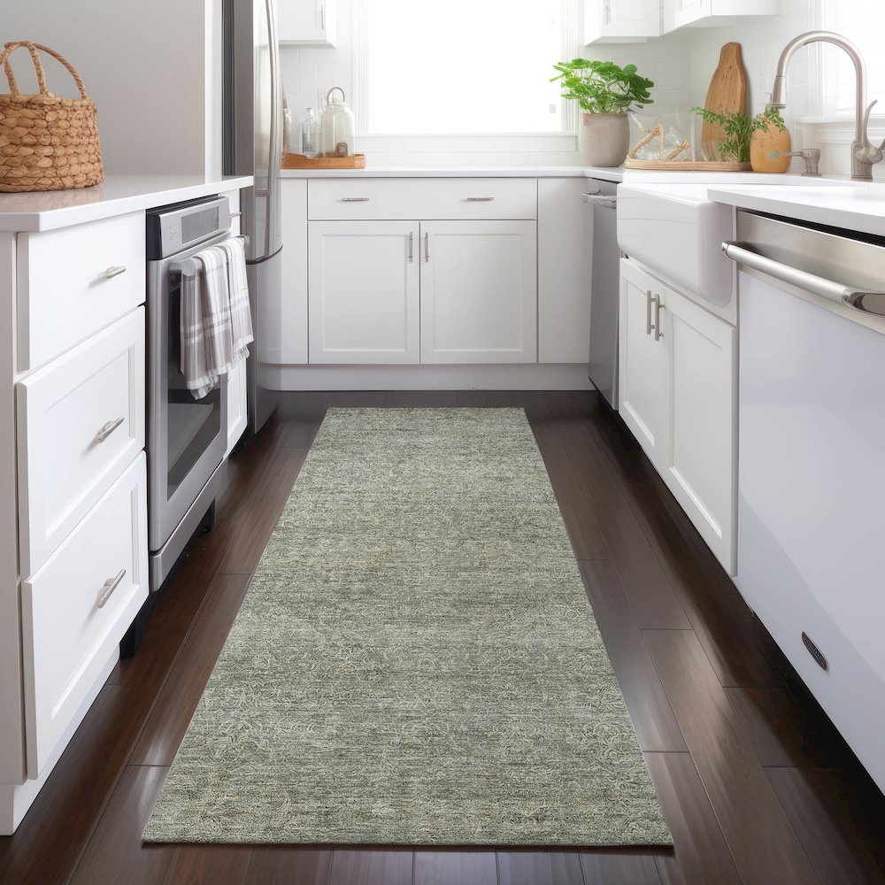 Luxury Washable Indoor/Outdoor Burano Sage 2'3" x 7'6" Runner Rug. Picture 5