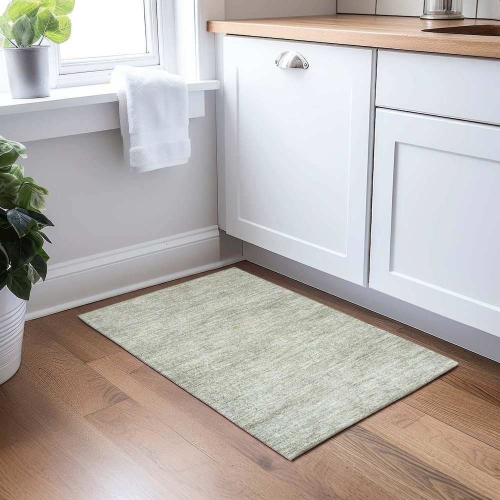 Luxury Washable Indoor/Outdoor Burano Sage 1'8" x 2'6" Rug. Picture 5