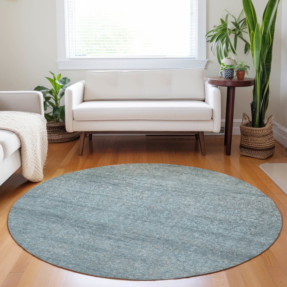 Luxury Washable Indoor/Outdoor Burano Seafoam 8' x 8' Round Rug. Picture 5