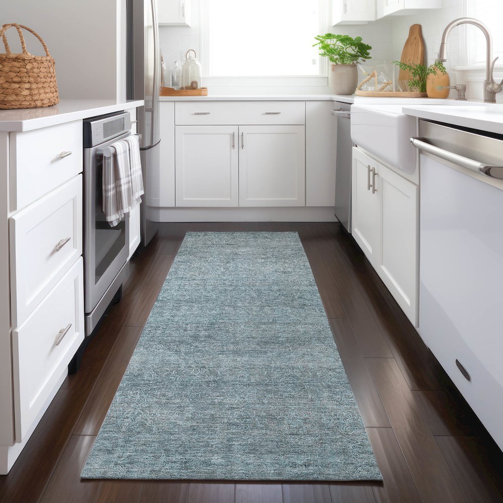 Luxury Washable Indoor/Outdoor Burano Seafoam 2'3" x 7'6" Runner Rug. Picture 5