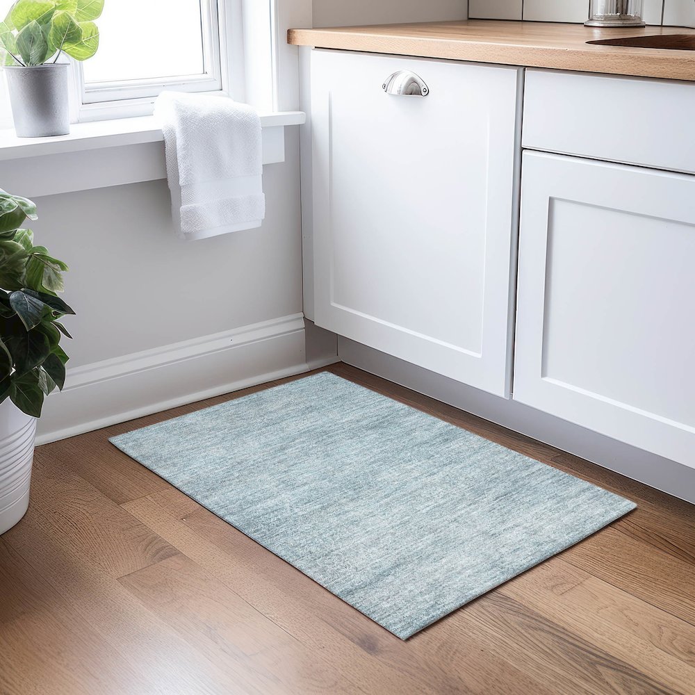 Luxury Washable Indoor/Outdoor Burano Seafoam 1'8" x 2'6" Rug. Picture 5