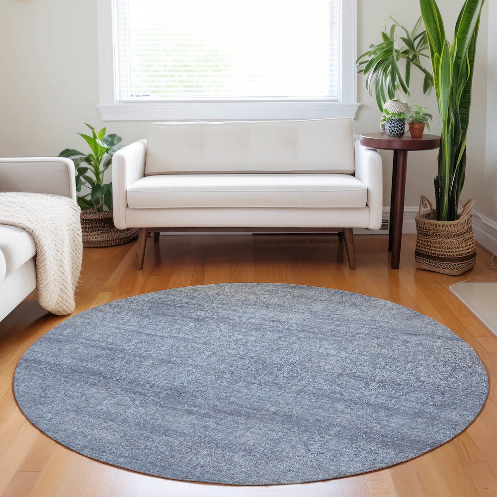 Luxury Washable Indoor/Outdoor Burano Sky 8' x 8' Round Rug. Picture 5