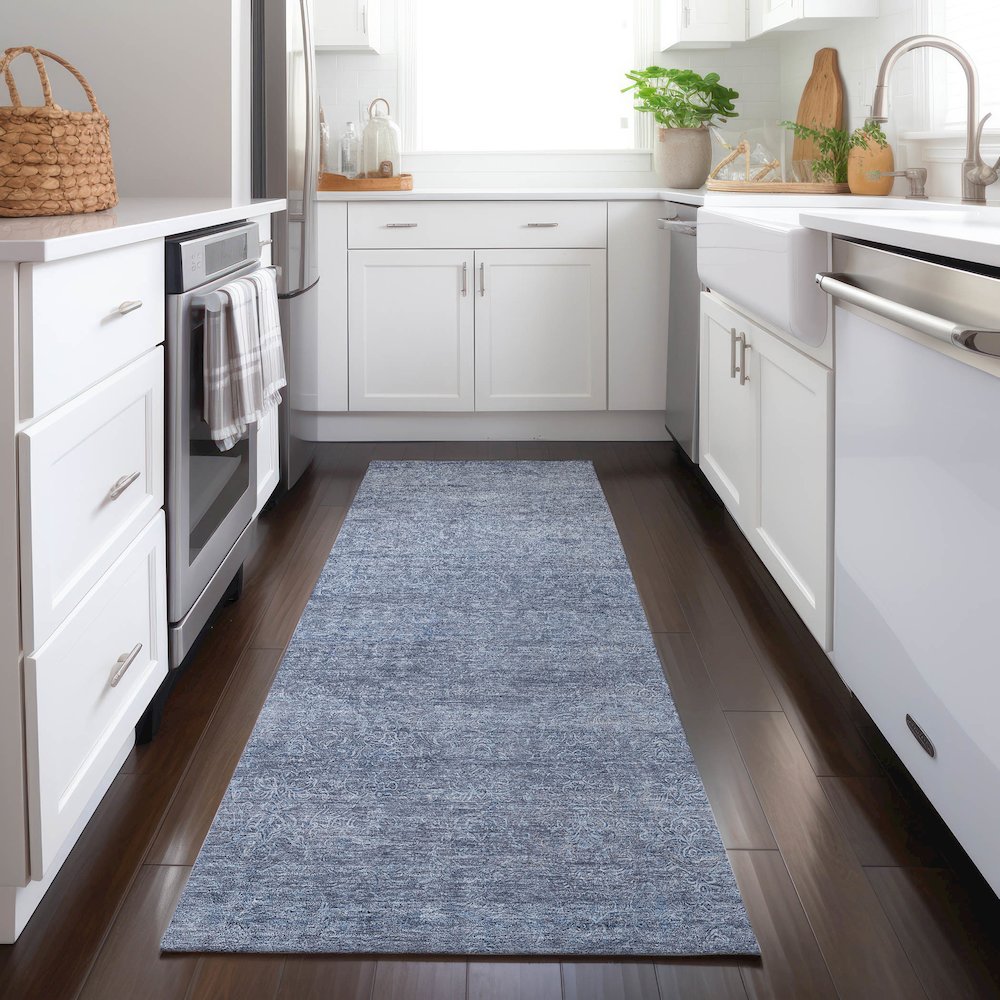 Luxury Washable Indoor/Outdoor Burano Sky 2'3" x 7'6" Runner Rug. Picture 5