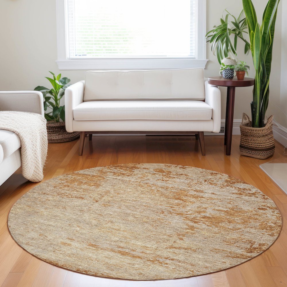 Luxury Washable Indoor/Outdoor Burano Copper 8' x 8' Round Rug. Picture 5
