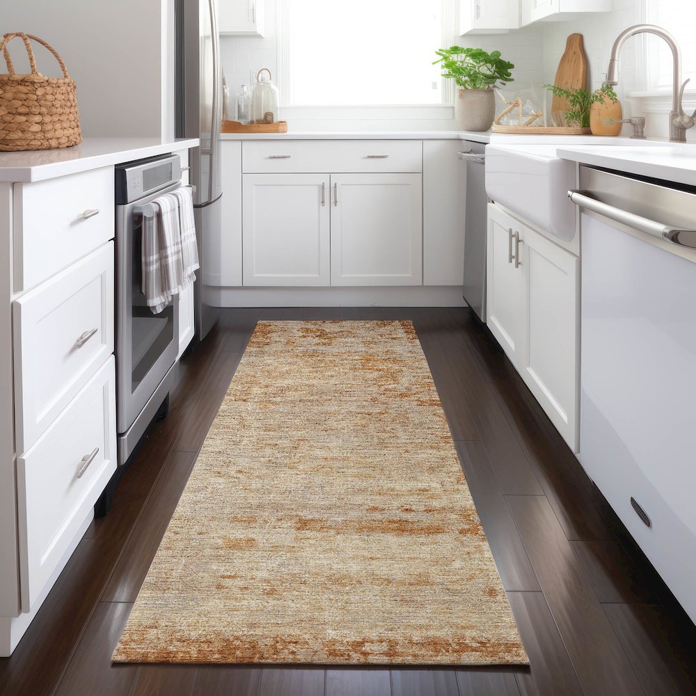 Luxury Washable Indoor/Outdoor Burano Copper 2'3" x 7'6" Runner Rug. Picture 5