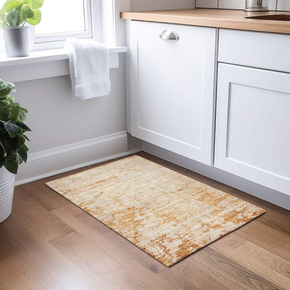 Luxury Washable Indoor/Outdoor Burano Copper 1'8" x 2'6" Rug. Picture 5