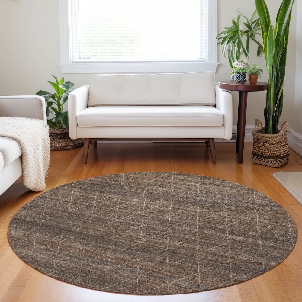 Luxury Washable Indoor/Outdoor Burano Coffee 8' x 8' Round Rug. Picture 5