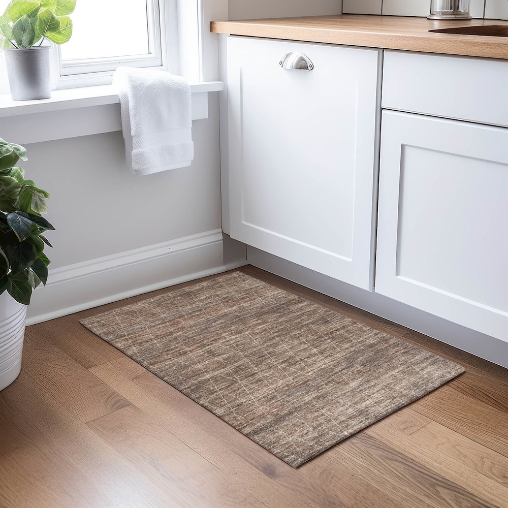 Luxury Washable Indoor/Outdoor Burano Coffee 1'8" x 2'6" Rug. Picture 5