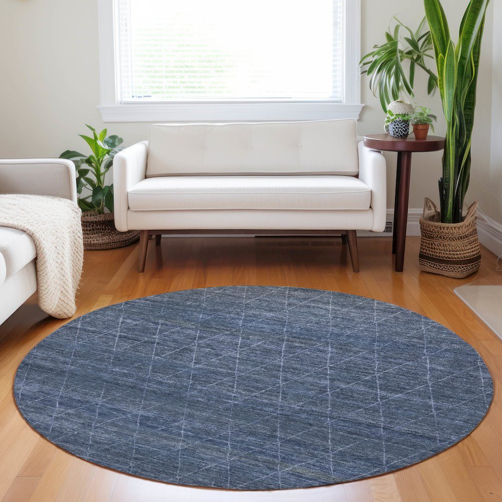 Luxury Washable Indoor/Outdoor Burano Navy 8' x 8' Round Rug. Picture 5