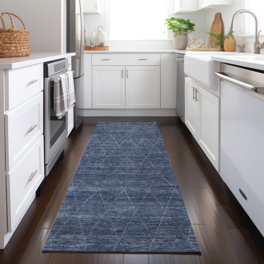 Luxury Washable Indoor/Outdoor Burano Navy 2'3" x 7'6" Runner Rug. Picture 5