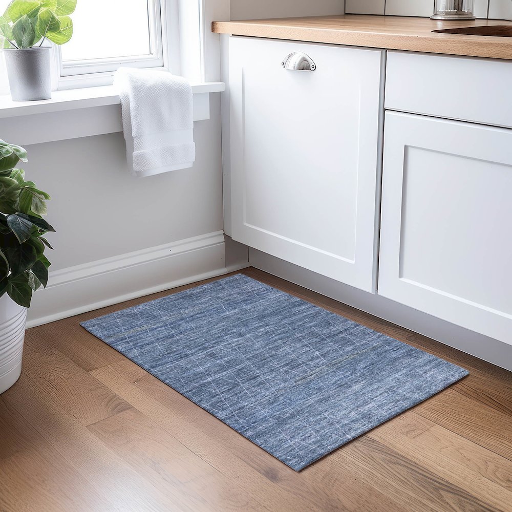 Luxury Washable Indoor/Outdoor Burano Navy 1'8" x 2'6" Rug. Picture 5