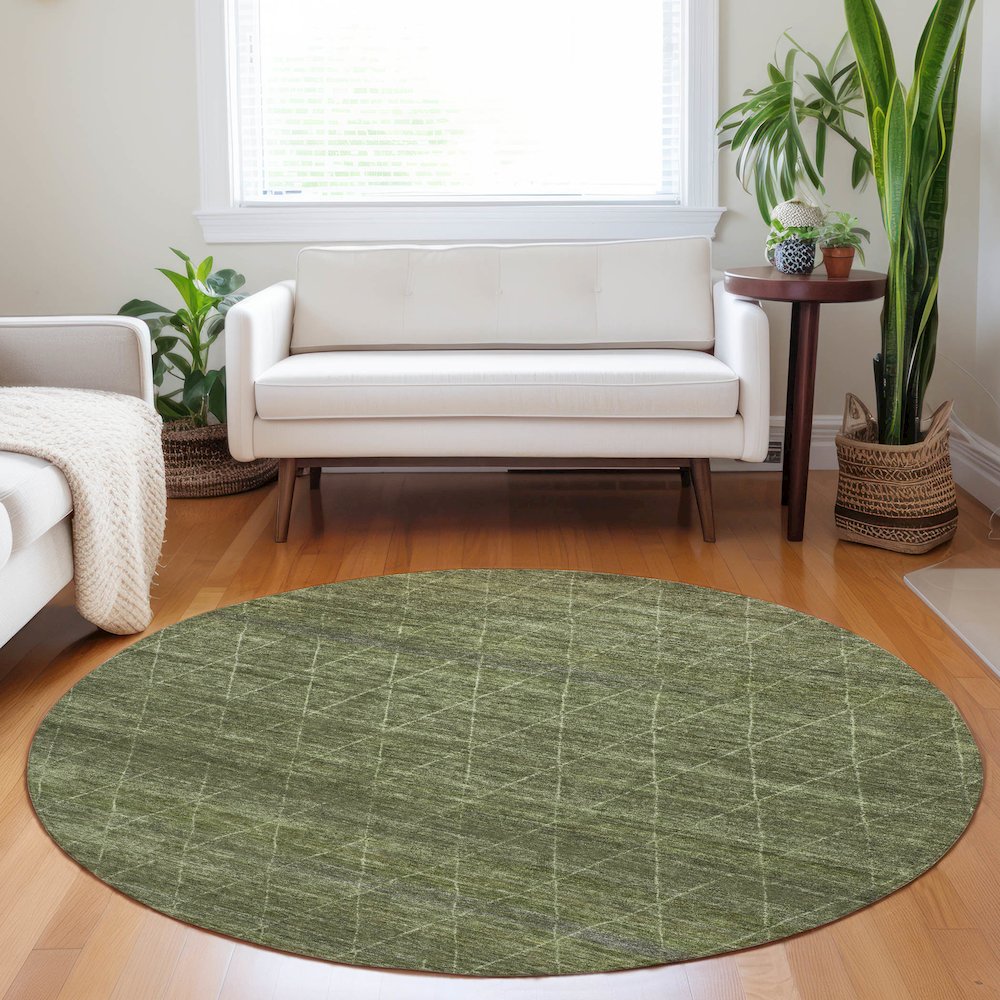 Luxury Washable Indoor/Outdoor Burano Olive 8' x 8' Round Rug. Picture 5