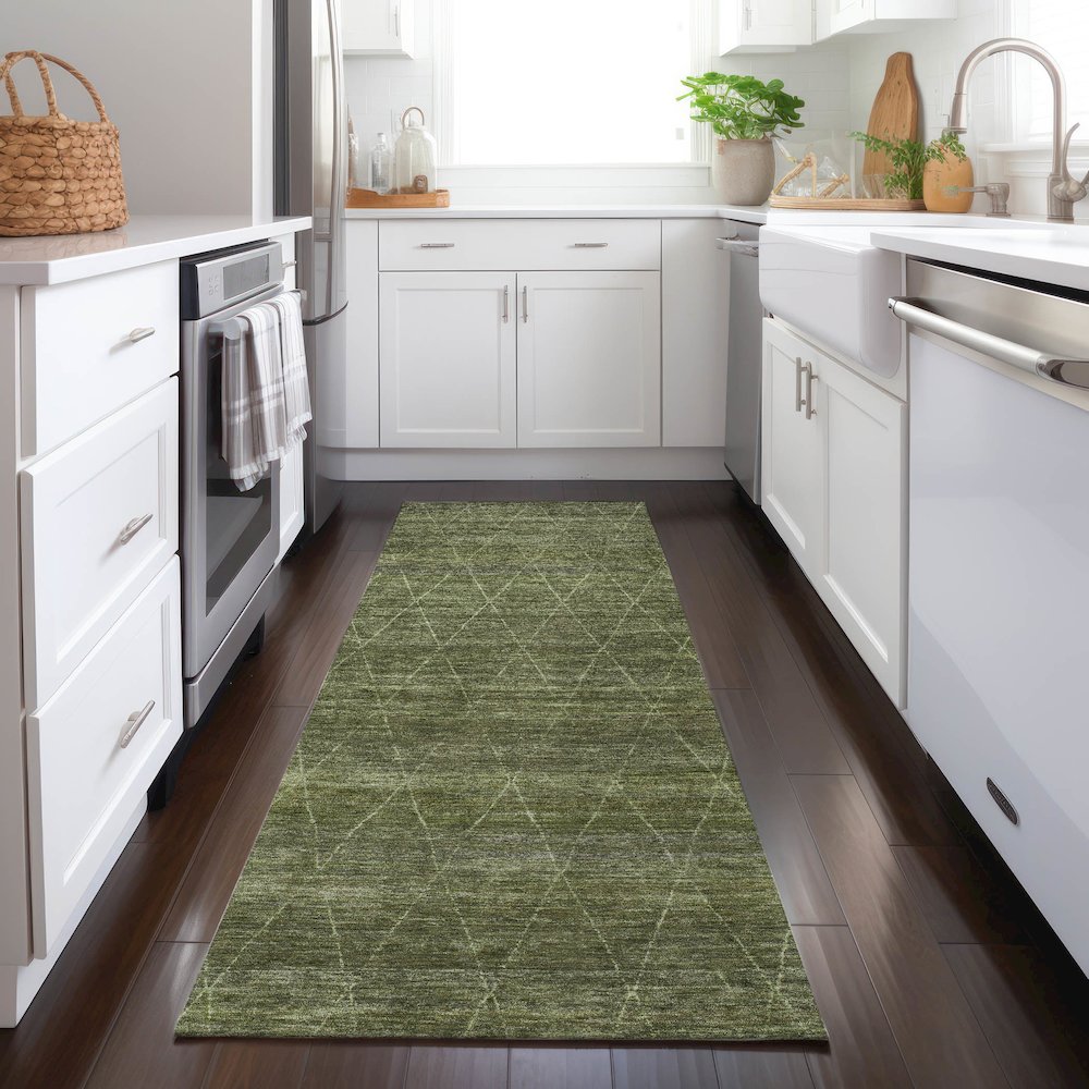 Luxury Washable Indoor/Outdoor Burano Olive 2'3" x 7'6" Runner Rug. Picture 5