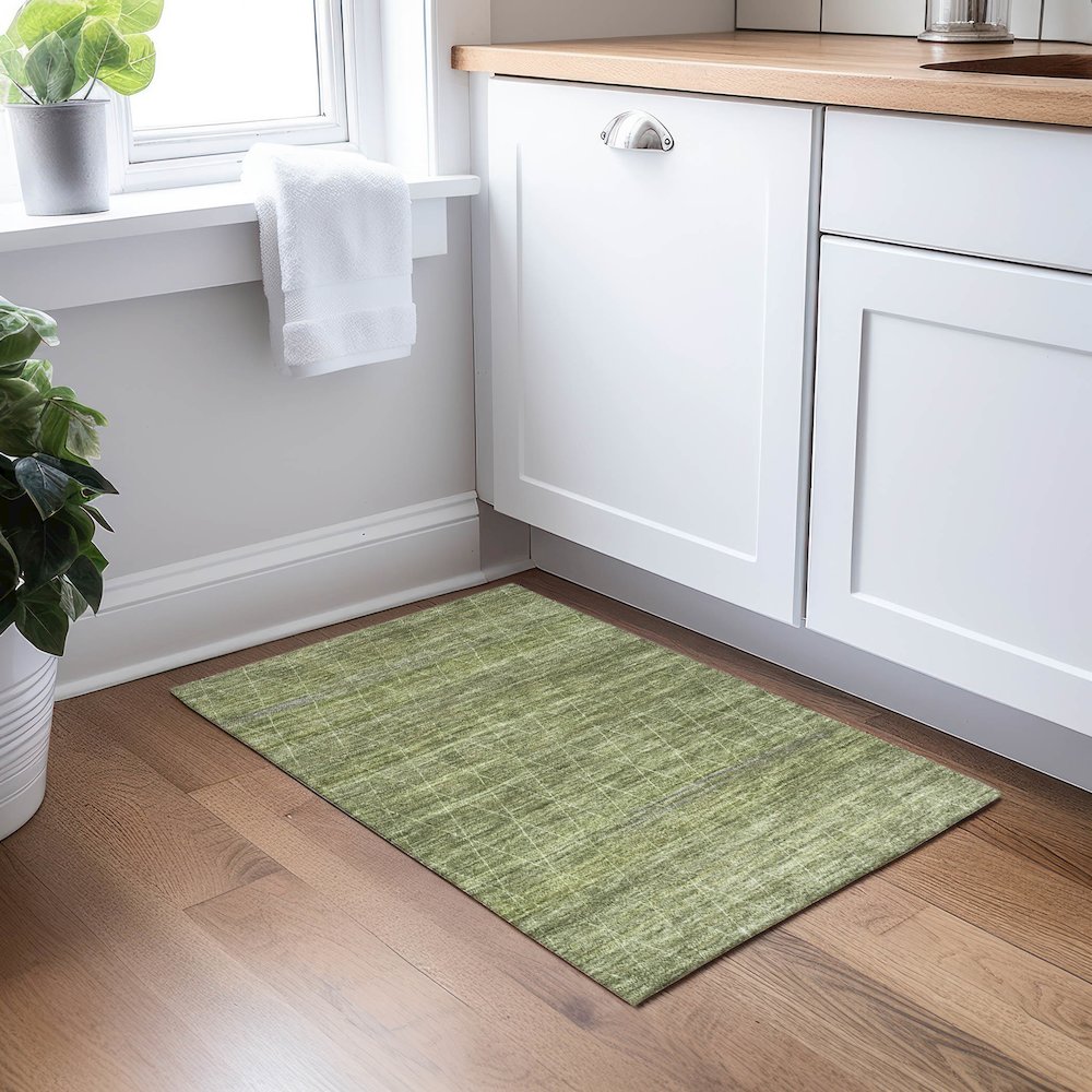 Luxury Washable Indoor/Outdoor Burano Olive 1'8" x 2'6" Rug. Picture 5