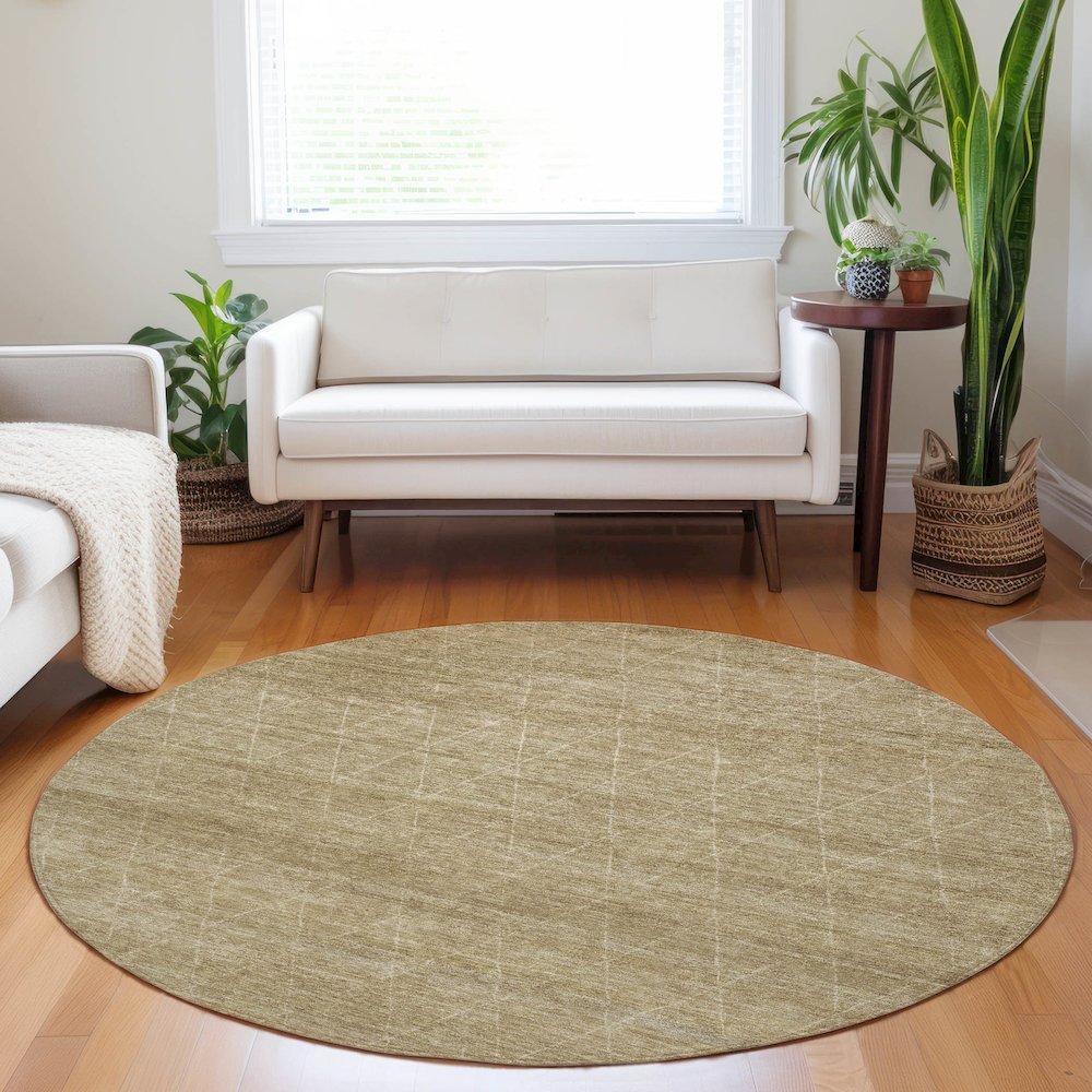 Luxury Washable Indoor/Outdoor Burano Wheat 8' x 8' Round Rug. Picture 5