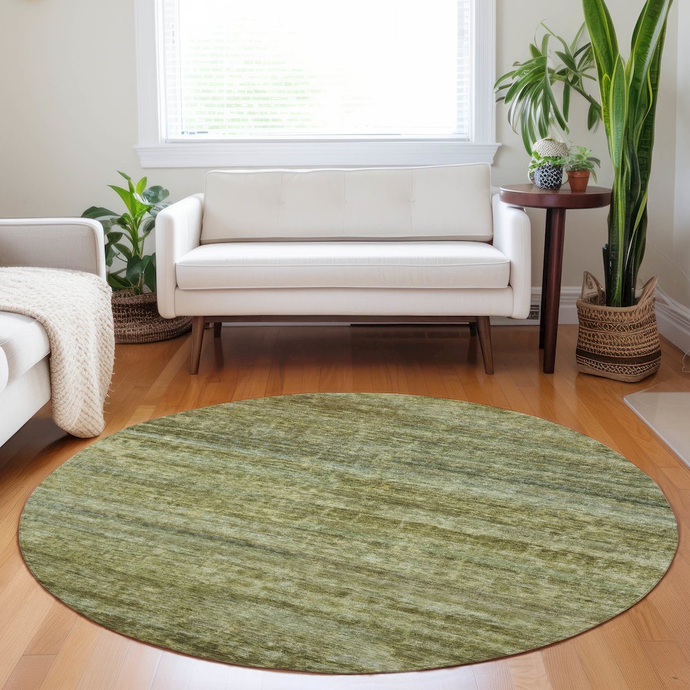 Luxury Washable Indoor/Outdoor Burano Olive 8' x 8' Round Rug. Picture 5