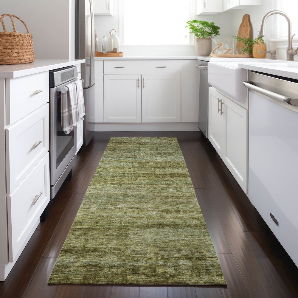 Luxury Washable Indoor/Outdoor Burano Olive 2'3" x 7'6" Runner Rug. Picture 5