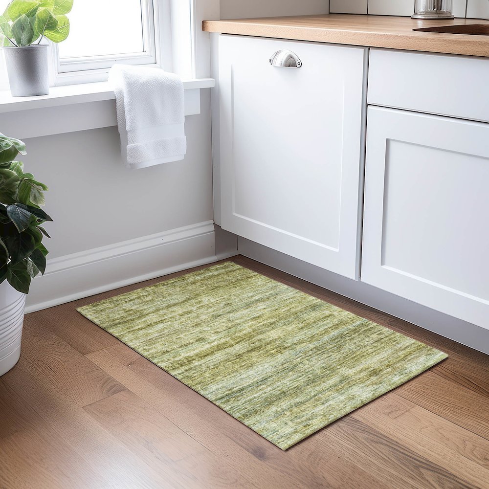 Luxury Washable Indoor/Outdoor Burano Olive 1'8" x 2'6" Rug. Picture 5
