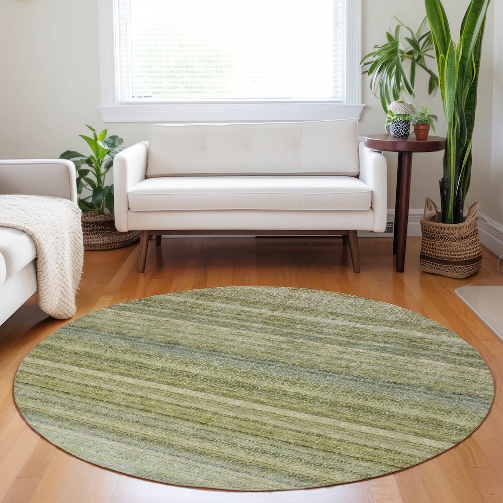 Luxury Washable Indoor/Outdoor Burano Aloe 8' x 8' Round Rug. Picture 5