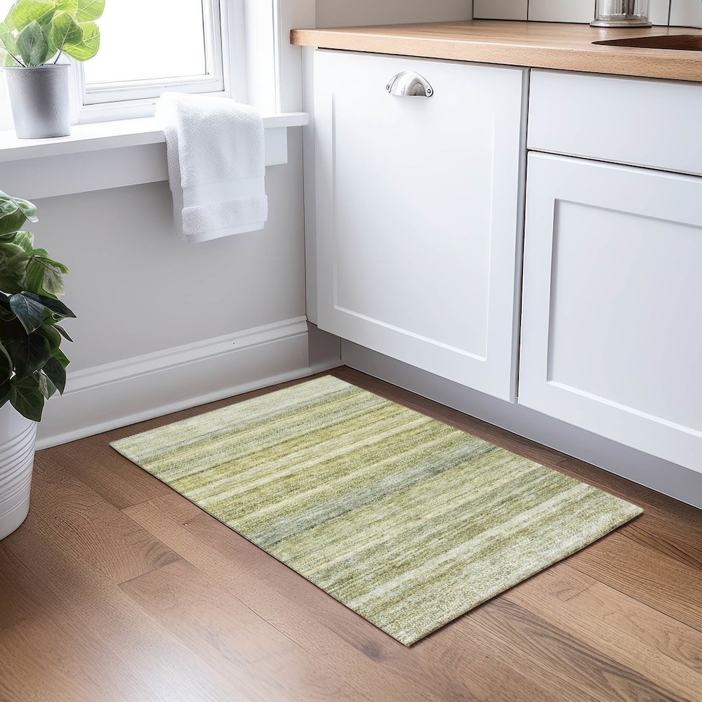 Luxury Washable Indoor/Outdoor Burano Aloe 1'8" x 2'6" Rug. Picture 5