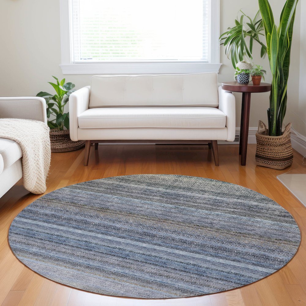 Luxury Washable Indoor/Outdoor Burano Blue 8' x 8' Round Rug. Picture 5