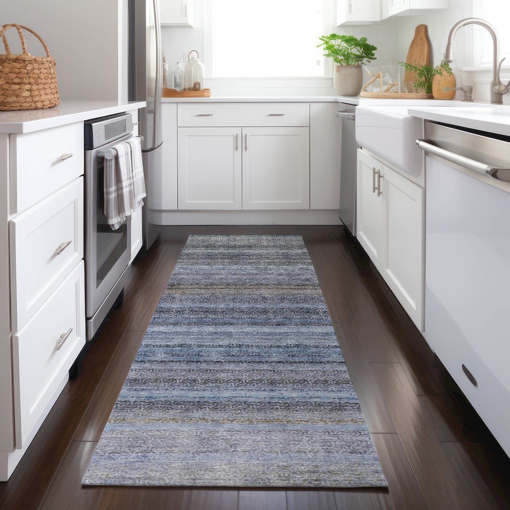 Luxury Washable Indoor/Outdoor Burano Blue 2'3" x 7'6" Runner Rug. Picture 5
