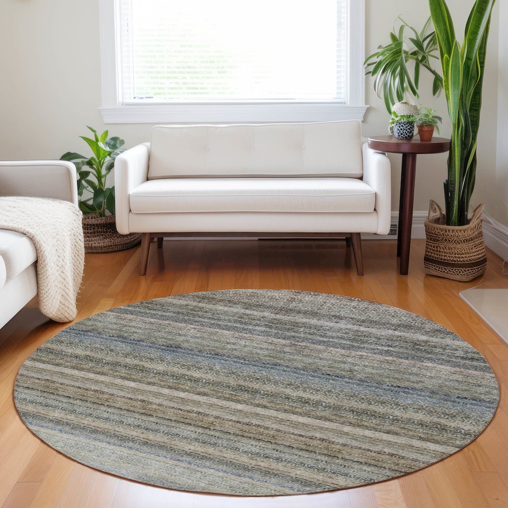 Luxury Washable Indoor/Outdoor Burano Taupe 8' x 8' Round Rug. Picture 5