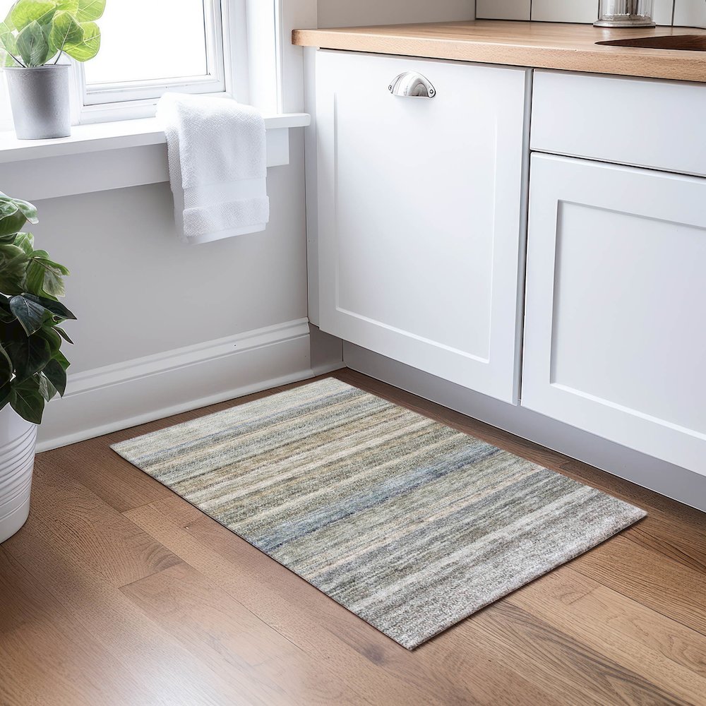 Luxury Washable Indoor/Outdoor Burano Taupe 1'8" x 2'6" Rug. Picture 5