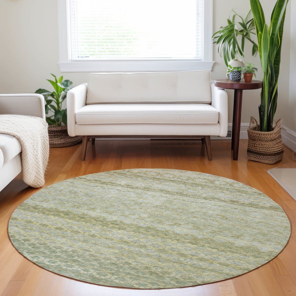 Luxury Washable Indoor/Outdoor Burano Aloe 8' x 8' Round Rug. Picture 5