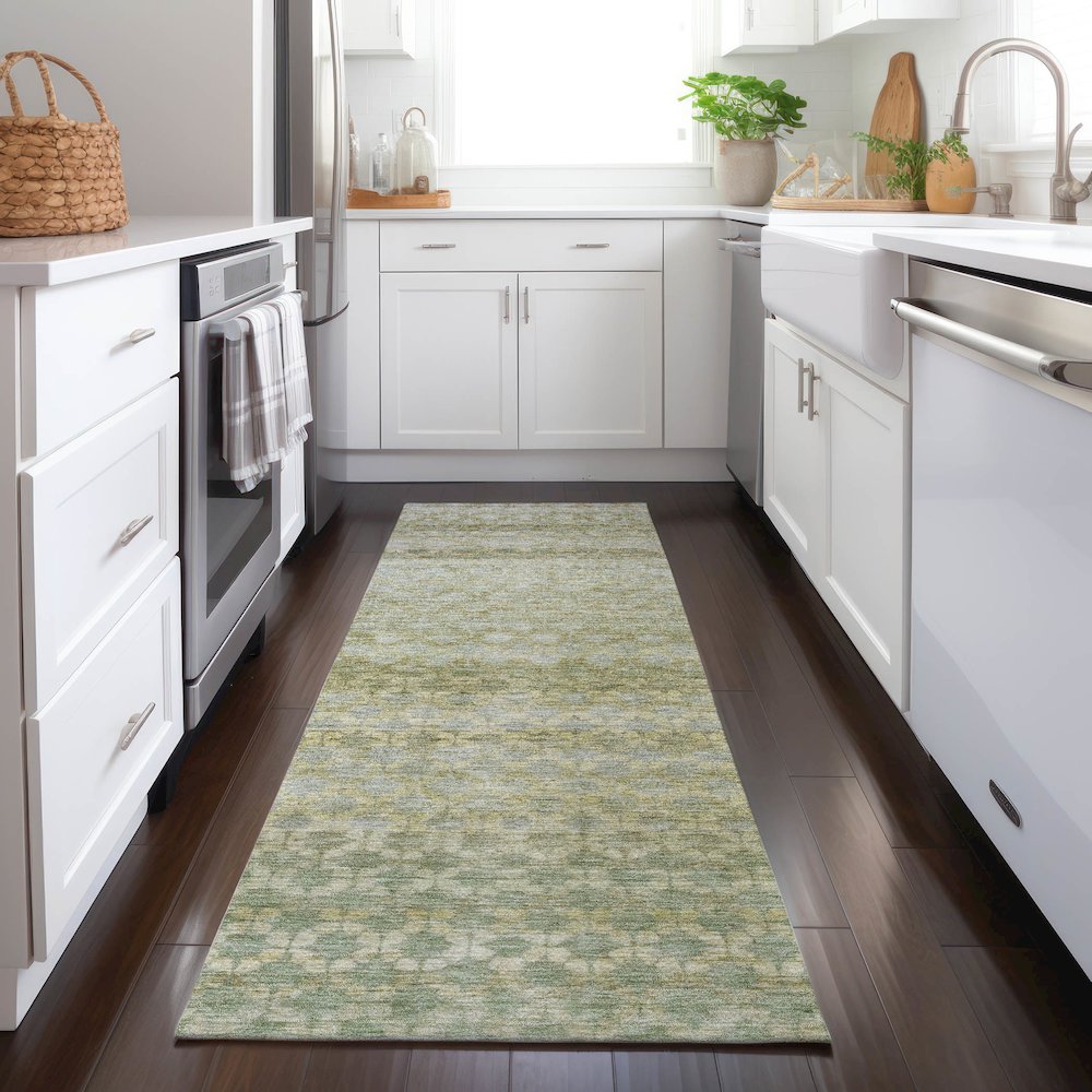 Luxury Washable Indoor/Outdoor Burano Aloe 2'3" x 7'6" Runner Rug. Picture 5