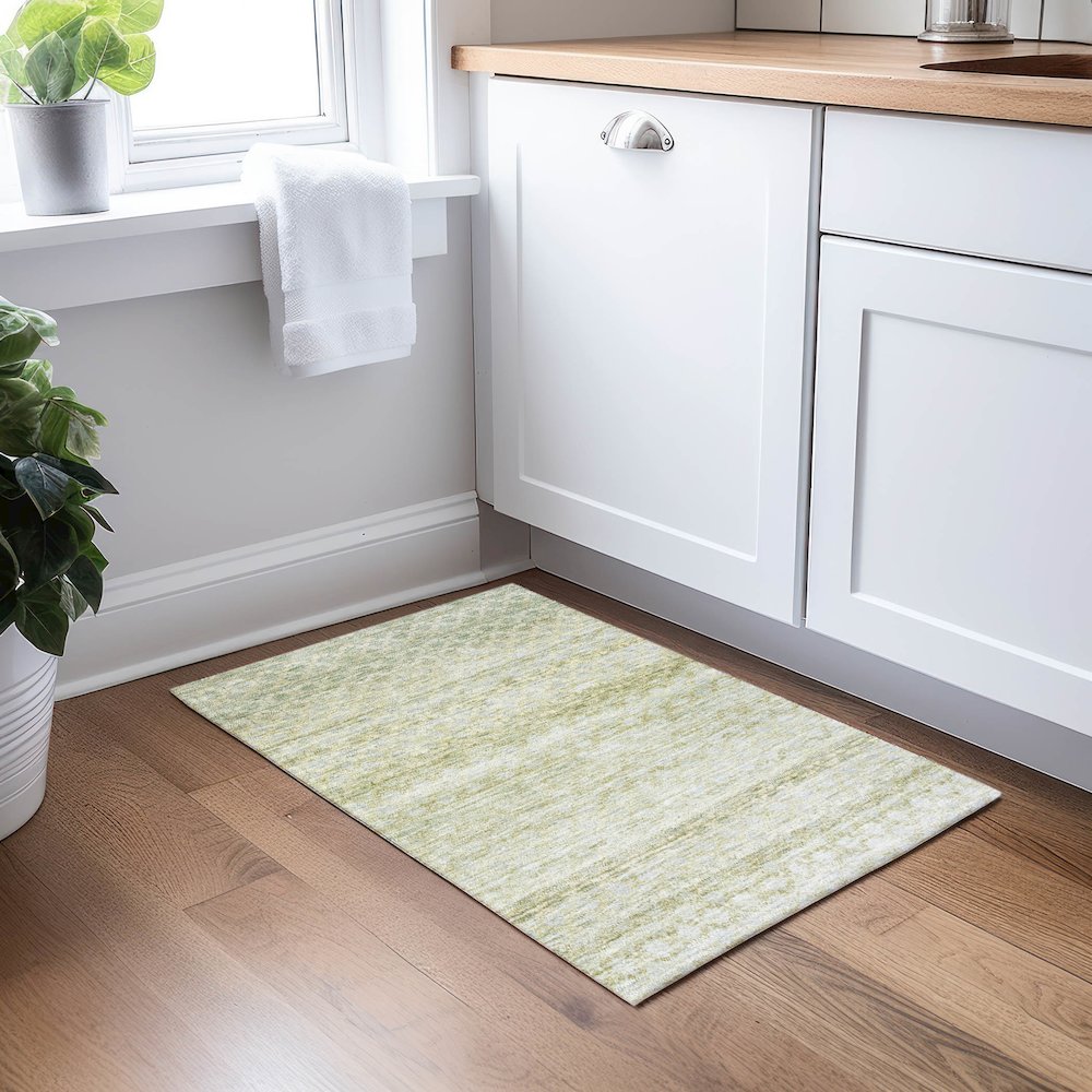 Luxury Washable Indoor/Outdoor Burano Aloe 1'8" x 2'6" Rug. Picture 5