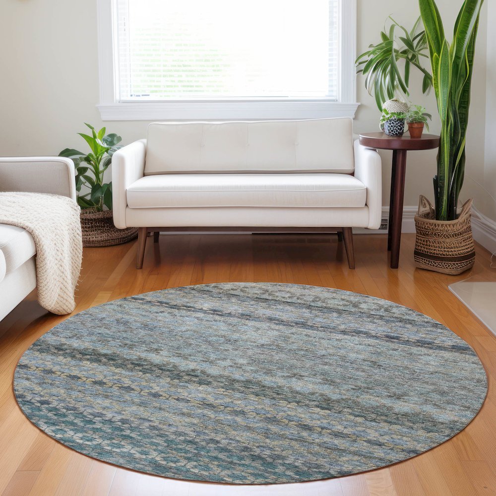 Luxury Washable Indoor/Outdoor Burano Blue 8' x 8' Round Rug. Picture 5