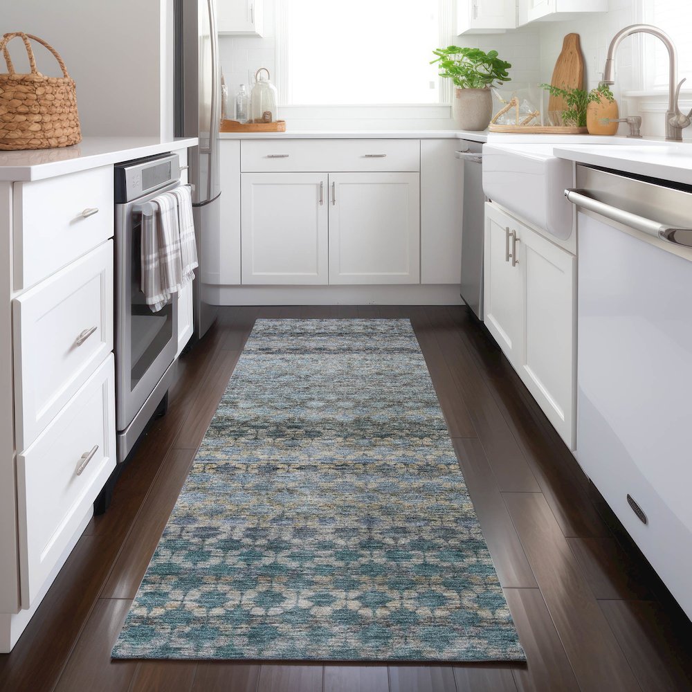 Luxury Washable Indoor/Outdoor Burano Blue 2'3" x 7'6" Runner Rug. Picture 5