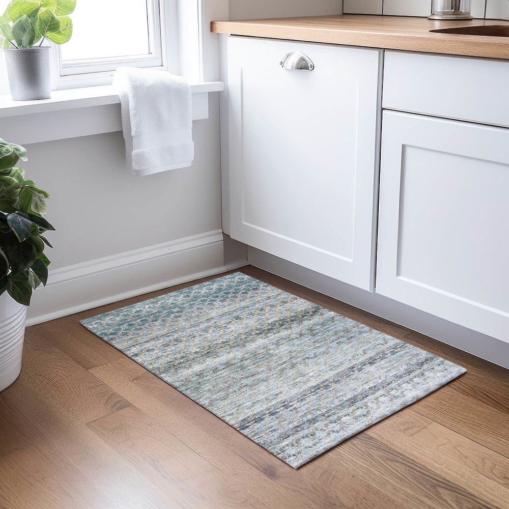 Luxury Washable Indoor/Outdoor Burano Blue 1'8" x 2'6" Rug. Picture 5
