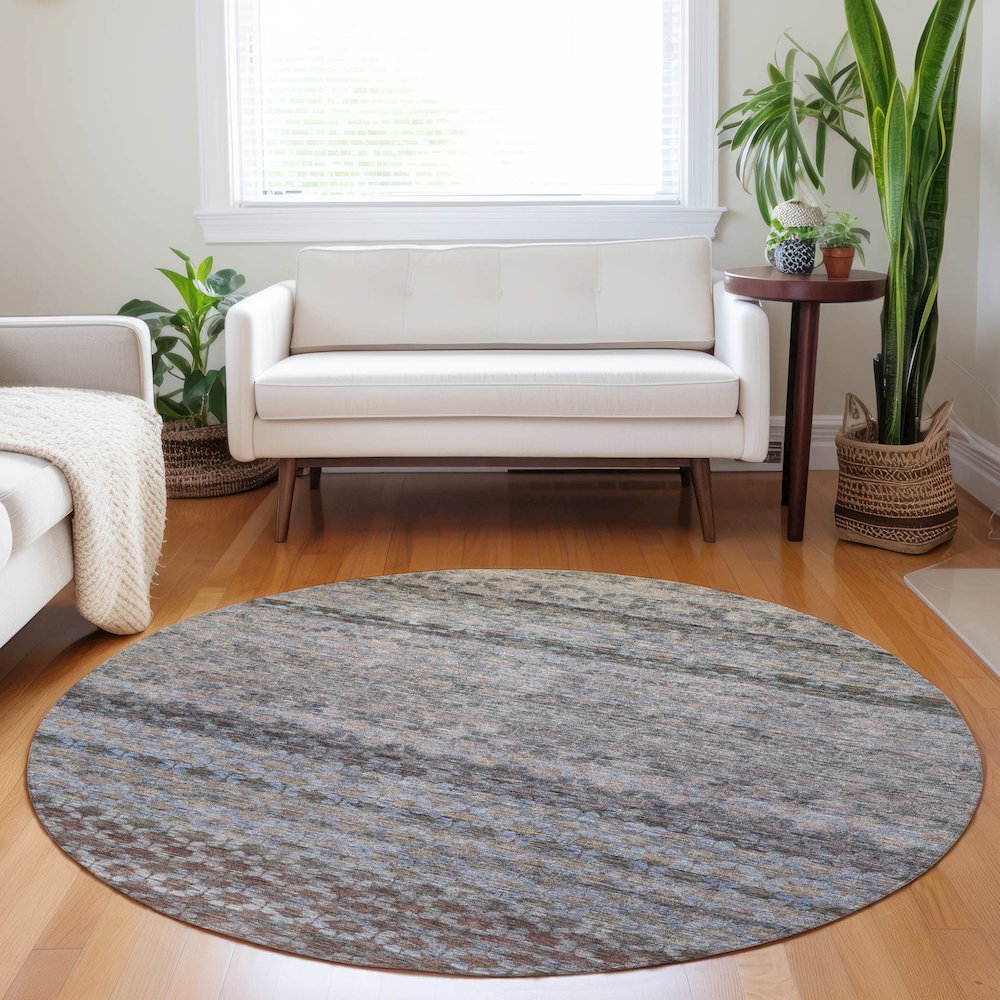 Luxury Washable Indoor/Outdoor Burano Brown 8' x 8' Round Rug. Picture 5