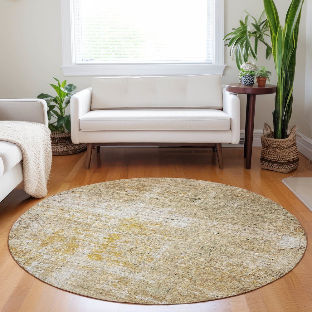 Luxury Washable Indoor/Outdoor Burano Gold 8' x 8' Round Rug. Picture 5